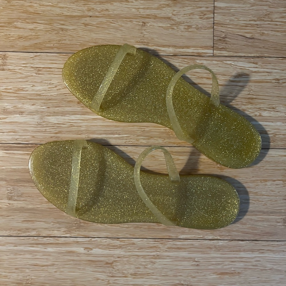 Stuart Weitzman Sawyer Jelly Glittering Gold Sandals - Picture 2 of 3